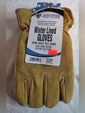 Red Steer Winter Lined Suede Leather Work Gloves Size Large 55190